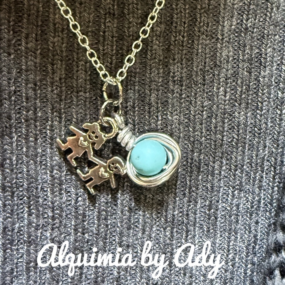 Turquoise  statement silver 925 charms necklace